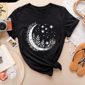Floral Moon Phases T-Shirt, Celestial Moon & Stars Tee